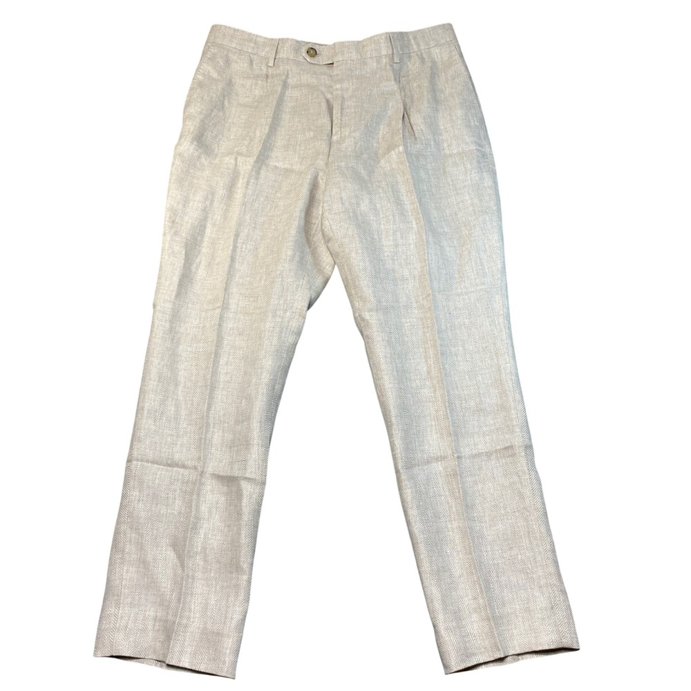 Banana Republic Tailored Slim Linen Herringbone Pants Mens 36x29(Actual) Natural